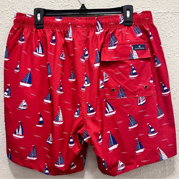 Rainforest Red with Nautical Print Mens Swim Trunks NWOT L - Picture 5 of 5